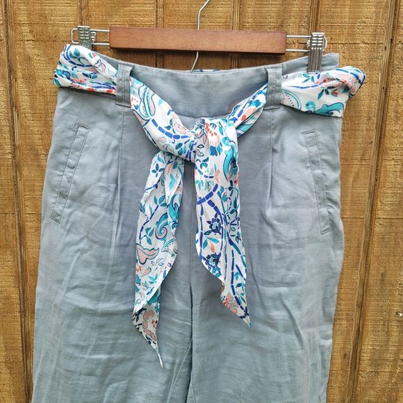 Ett Twa By Anthropologie Mint Linen Blend Cuffed Belted Pants Womens Size 4 - Picture 2 of 12